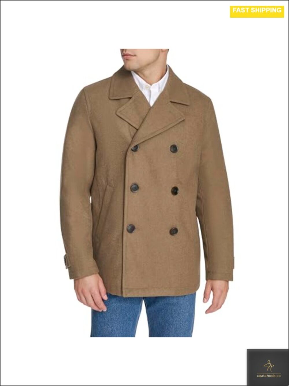 Men's Double-Breasted Wool Blend Peacoat - Warm Winter Jacket, Fully Lined